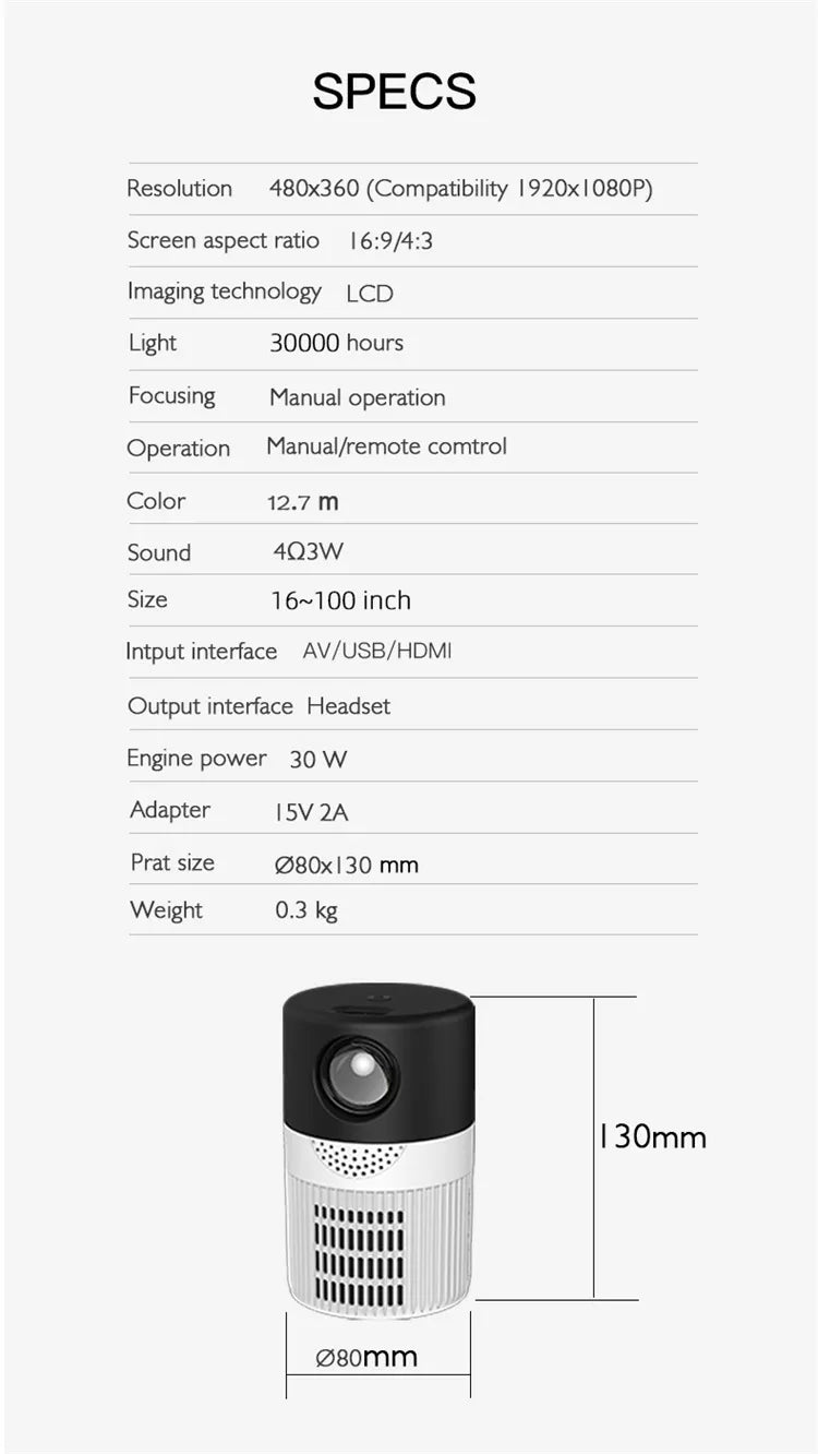 LMU Black/Yellow Mini Portable Smart Projector